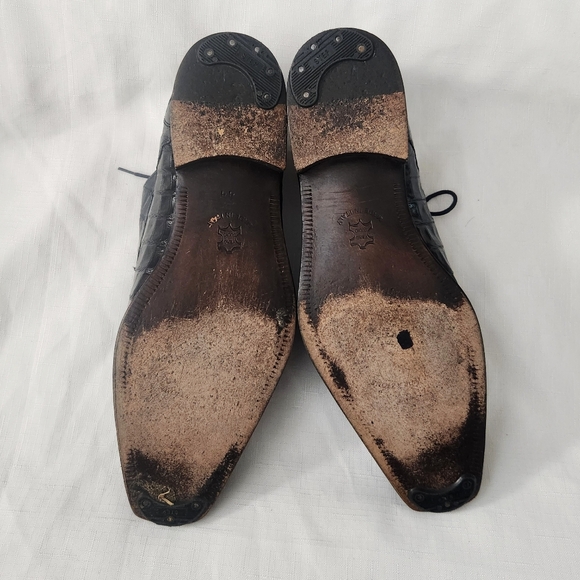 Calzoleria Toscana $1,395 Eduardo Genuine Crocodile Shoes Black SZ 44 Italy Made - Picture 12 of 16